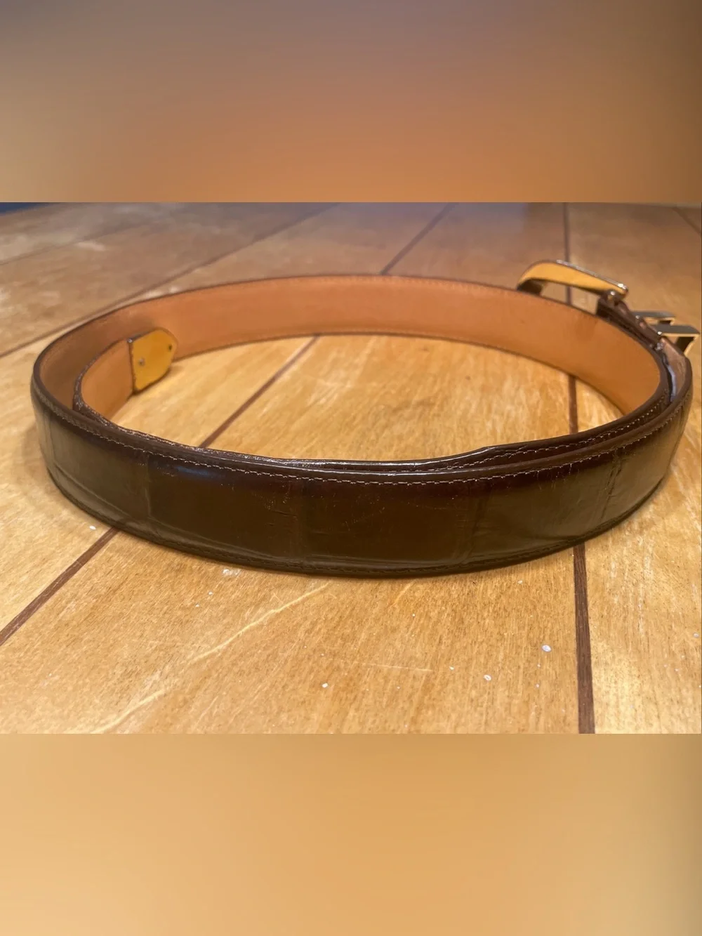 Onyx by Brighton Men’s Brown Leather Croc Embossed Belt with Gold-Tone Buckle 38